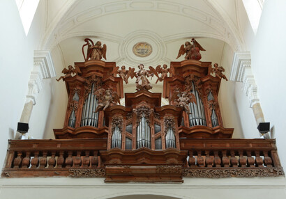 Barokní varhany na kůru v kostele Nanebevzetí Panny Marie, foto Petr Šebek